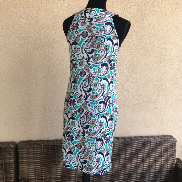 Tracy Negoshian Teal White Print Tank Dress Bright - Picture 2 of 5
